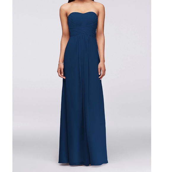 David's Bridal Dresses & Skirts - David's Bridal Navy Blue Strapless Georgette Bridesmaid Dress Size 8